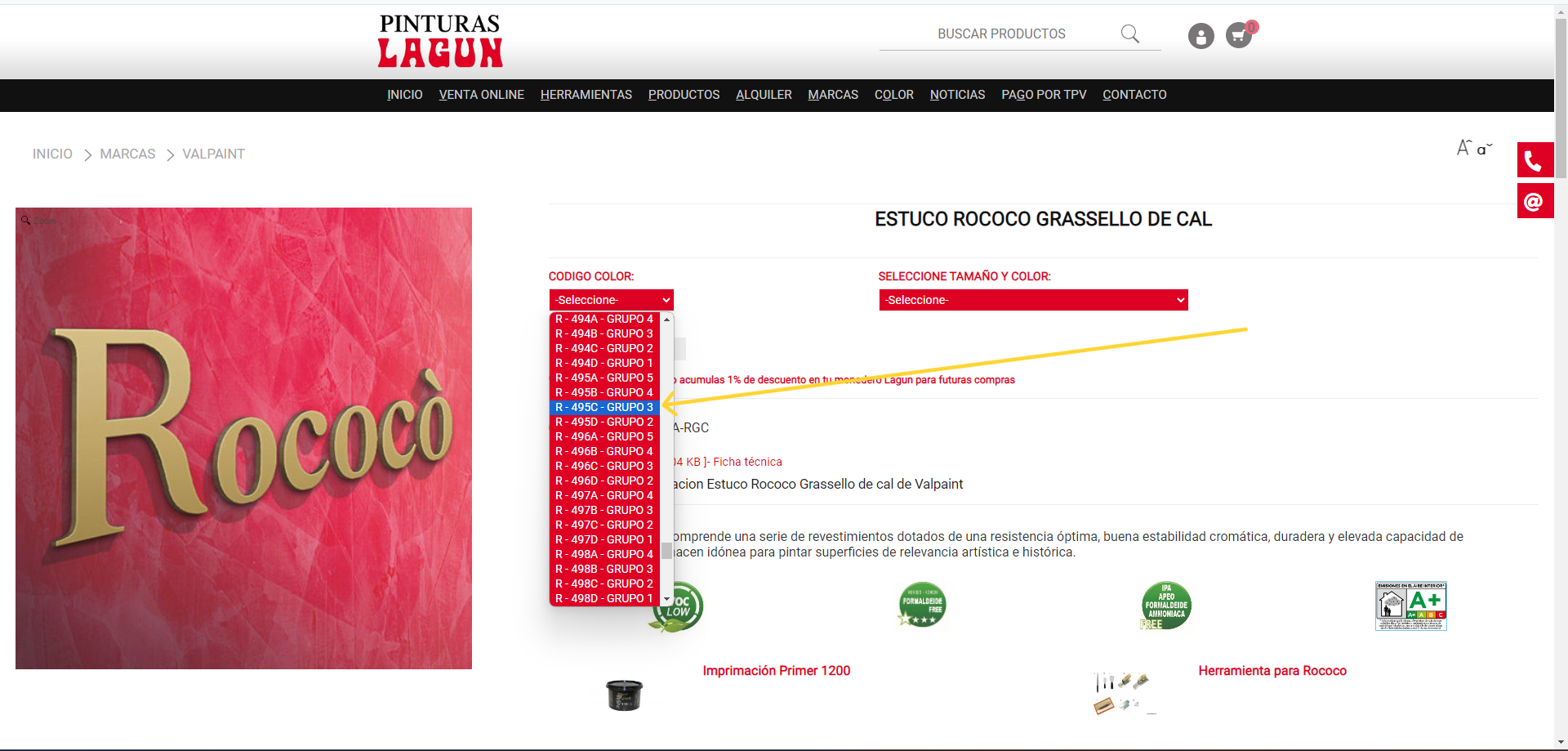 Seleccionar codigo color para Rococo Grassello de cal